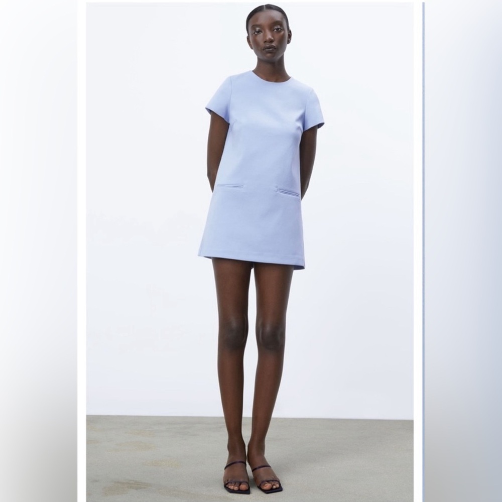 Zara light blue short sleeve hidden romper dress